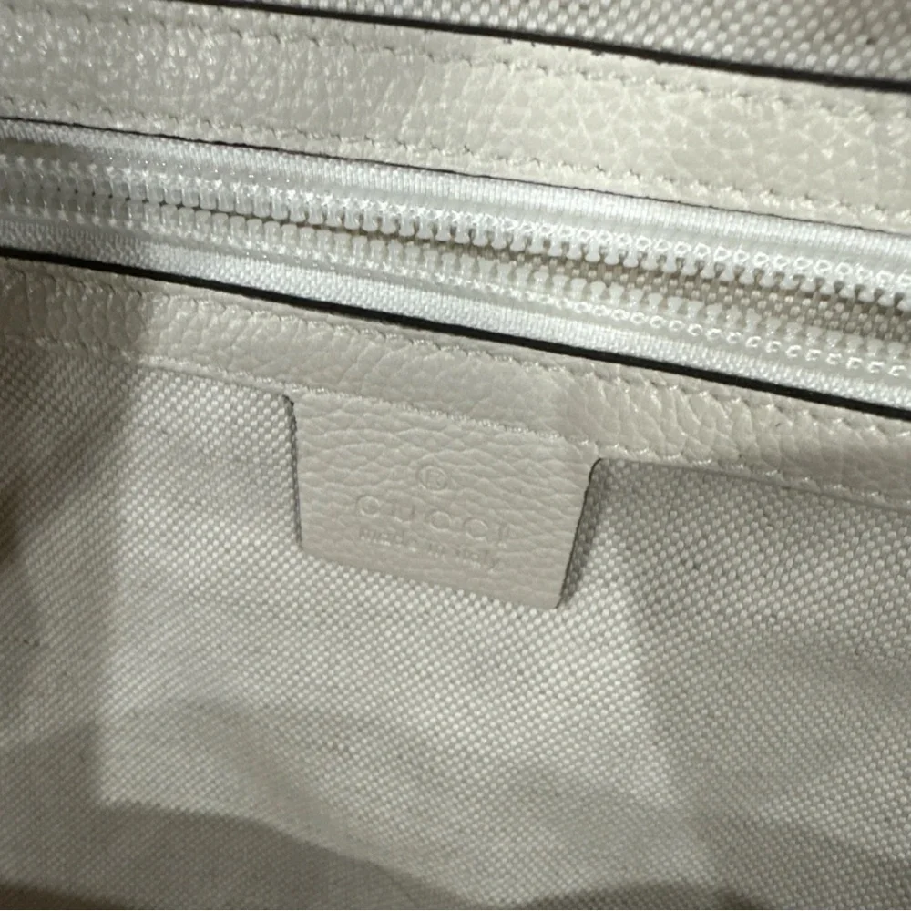 Gucci Web Logo Cripto Print Leather Ecru Color Authentic Women (Unisex) Backpack - Picture 5 of 15